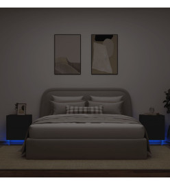 Armoires de chevet et lumières LED 2 pcs noir bois d'ingénierie