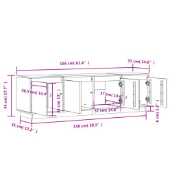 Meuble TV Blanc 156x37x45 cm Bois de pin massif