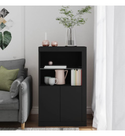 Armoire latérale avec lumières LED noir bois d'ingénierie