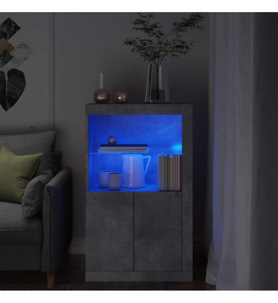 Armoire latérale avec lumières LED gris béton bois d'ingénierie Armoire latérale avec lumières LED gris béton bois d'ingénierie