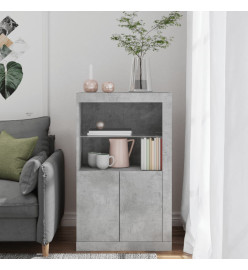 Armoire latérale avec lumières LED gris béton bois d'ingénierie