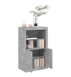 Armoire latérale avec lumières LED gris béton bois d'ingénierie
