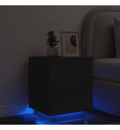 Armoire de chevet avec lumières LED noir bois d'ingénierie