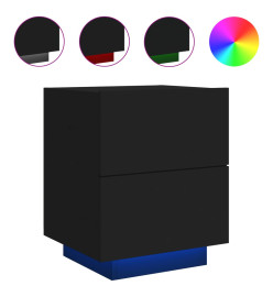 Armoire de chevet avec lumières LED noir bois d'ingénierie