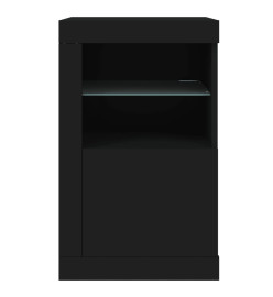 Armoire latérale avec lumières LED noir bois d'ingénierie
