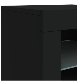 Armoire latérale avec lumières LED noir bois d'ingénierie