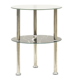 Table d'appoint 2 niveaux Transparent et noir 38cm Verre trempé