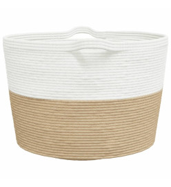 Panier à linge beige et blanc Ø60x36 cm coton