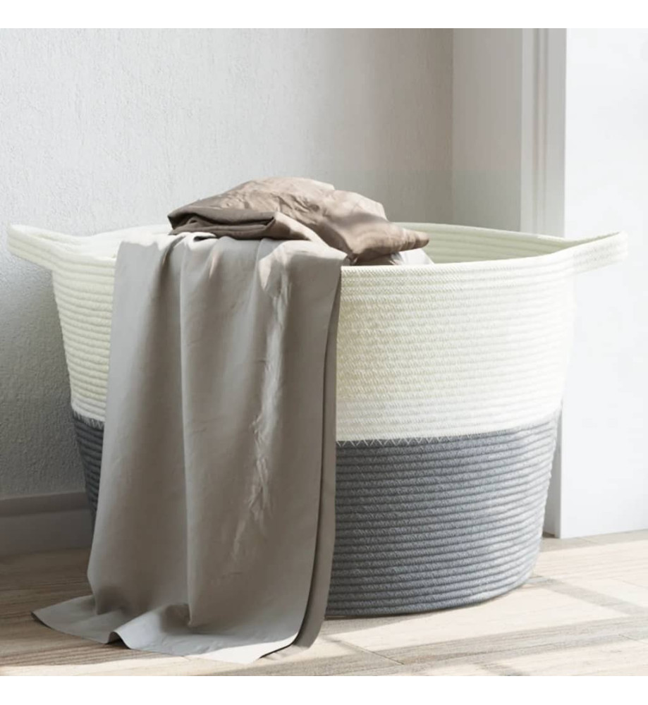 Panier à linge gris et blanc Ø60x36 cm coton