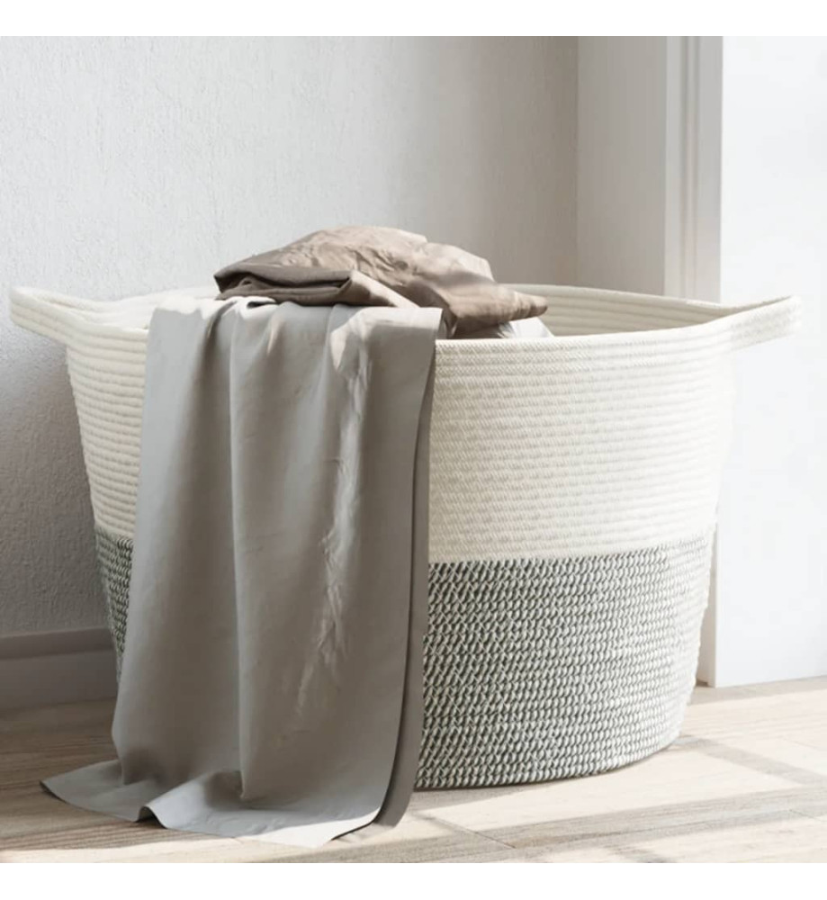 Panier à linge gris et blanc Ø60x36 cm coton