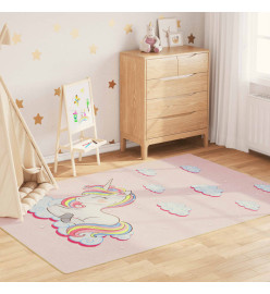 Tapis enfants rose 160x230 cm licorne antidérapant lavable