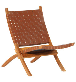 Chaise de relaxation pliable marron cuir véritable