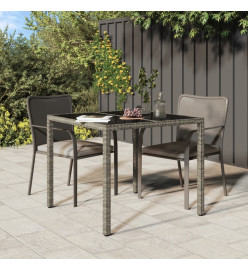Table de jardin 90x90x75 cm Verre trempé et résine tressée Gris