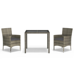 Ensemble de salle à manger de jardin 3 pcs avec coussins Gris