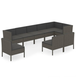 Salon de jardin 9 pcs avec coussins Résine tressée Gris