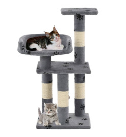 Arbre à chat et griffoir Sisal 65 cm Empreintes de pattes Gris