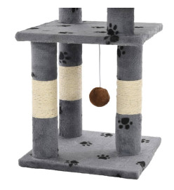 Arbre à chat et griffoir Sisal 65 cm Empreintes de pattes Gris