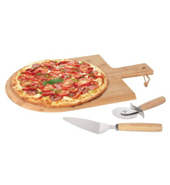 Excellent Houseware Ensemble de coupe à pizza 3 pcs 43x30 cm bambou