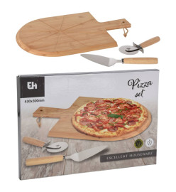 Excellent Houseware Ensemble de coupe à pizza 3 pcs 43x30 cm bambou