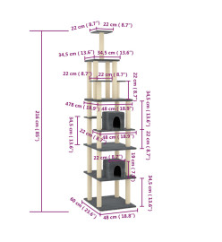 Arbre à chat avec griffoirs en sisal Gris foncé 216 cm