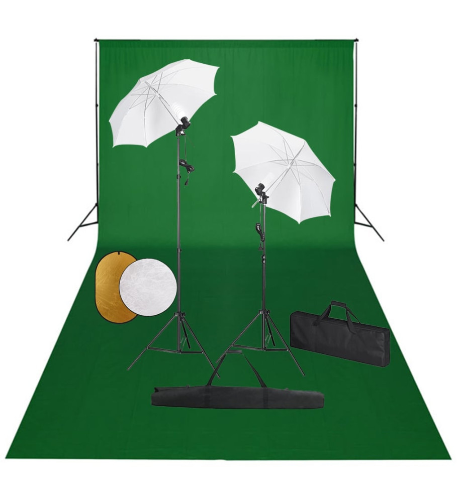 Kit de studio photo avec lampes toile de fond et réflecteur