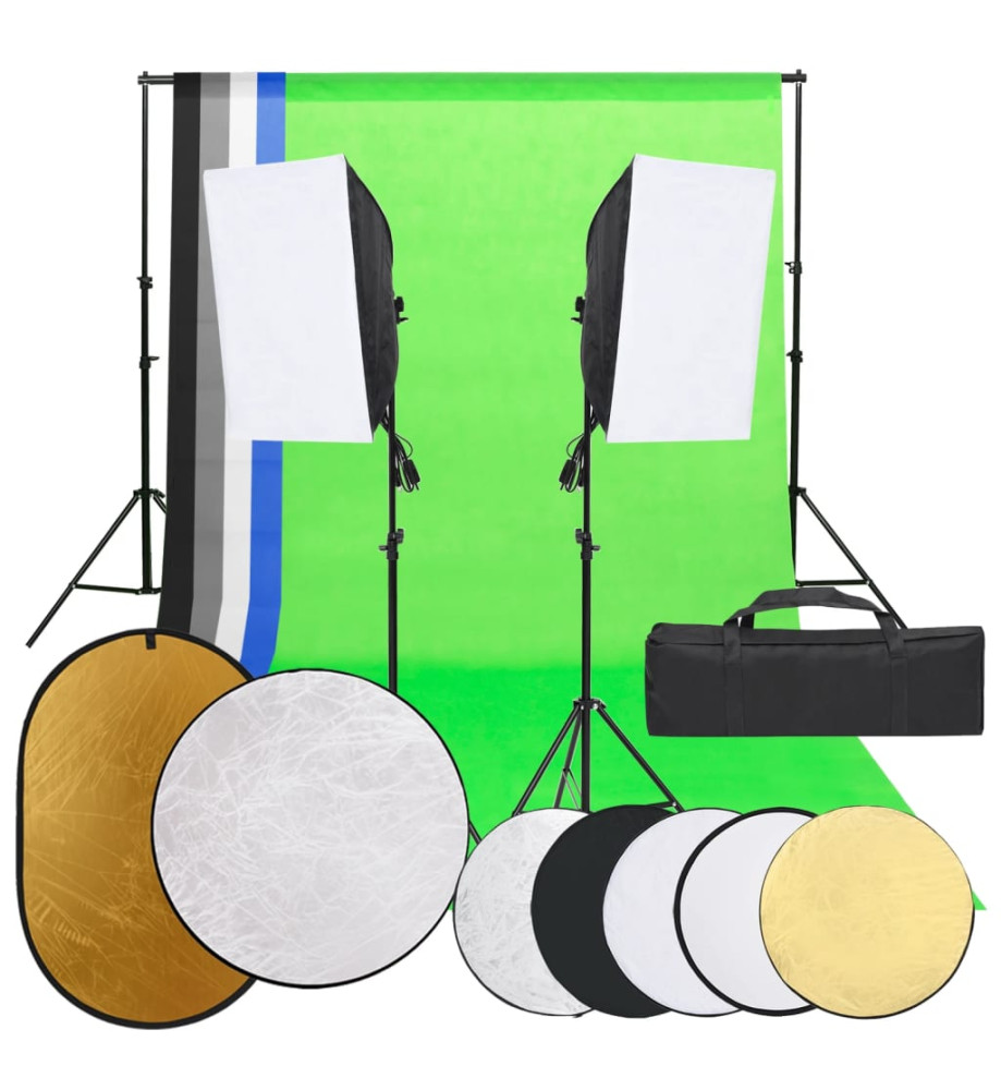 Kit de studio photo avec éclairage toile de fond et réflecteur