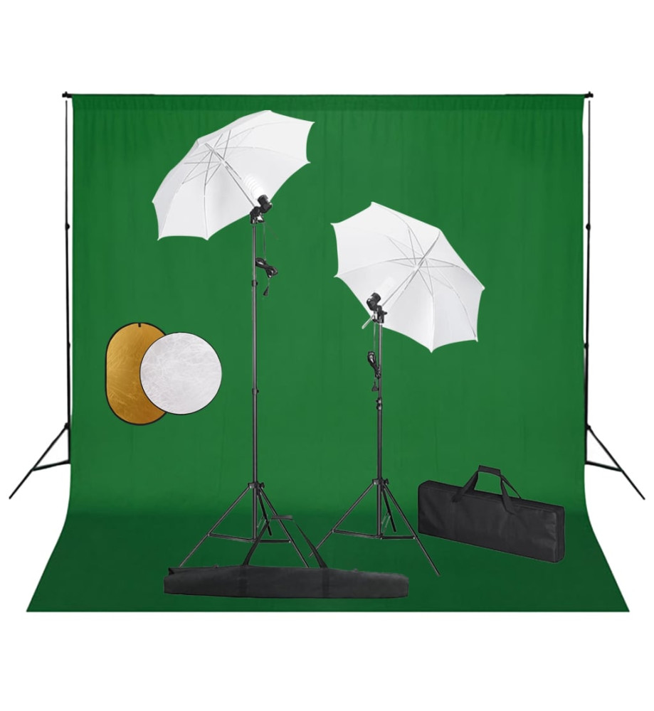 Kit de studio photo avec lampes toile de fond et réflecteur