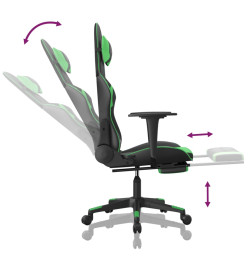 Chaise de jeu avec repose-pied Noir et vert Similicuir