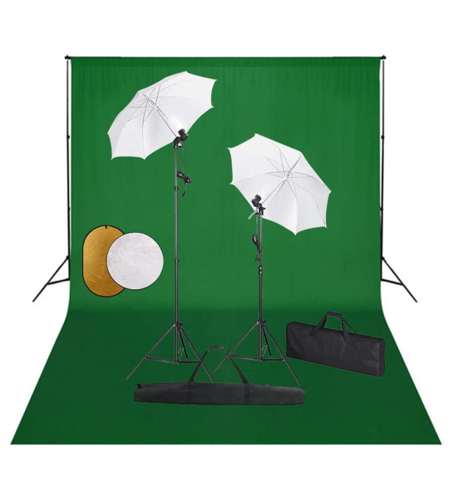 Kit de studio photo avec lampes toile de fond et réflecteur