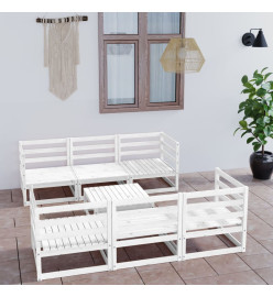 Salon de jardin 7 pcs Blanc Bois de pin massif