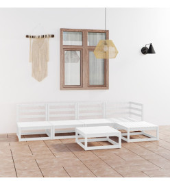 Salon de jardin 6 pcs Blanc Bois de pin massif