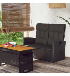 Banc de jardin inclinable et coussins noir 118cm résine tressée