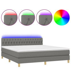 Sommier tapissier et matelas et LED Gris foncé 160x200 cm Tissu