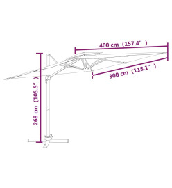 Parasol cantilever à double toit Taupe 400x300 cm