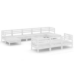 Salon de jardin 11 pcs Blanc Bois de pin massif