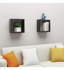 Étagères cube murales 2 pcs Noir brillant 30x15x30 cm