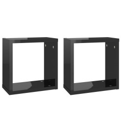 Étagères cube murales 2 pcs Noir brillant 30x15x30 cm
