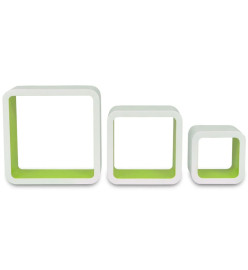 3 Etagères cubes murales et en MDF Blanc-Vert pour Livres/DVD