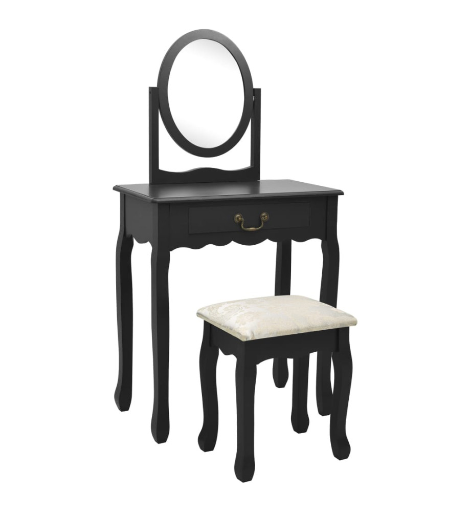 Coiffeuse et tabouret Noir 65x36x128 cm Bois de paulownia MDF