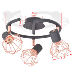 Plafonnier avec 3 projecteurs E14 Noir et cuivre