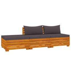 Salon de jardin 3 pcs avec coussins Bois d'acacia solide