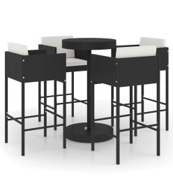 Ensemble de bar de jardin 5 pcs et coussins Résine tressée Noir