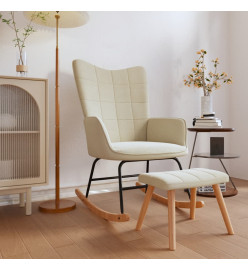 Chaise à bascule avec tabouret Crème Tissu