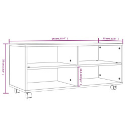 Meuble TV sur roulettes Chêne fumé 90x35x35cm Bois d'ingénierie