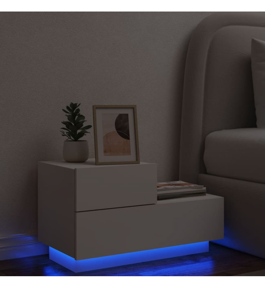 Table de chevet avec lumières LED blanc 70x36x40,5 cm Table de chevet avec lumières LED blanc 70x36x40,5 cm