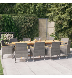 Ensemble de salle à manger de jardin 11 pcs avec coussins Gris