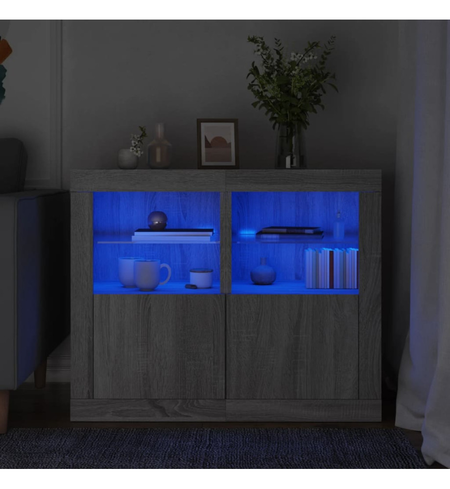 Armoires latérales et lumières LED 2 pcs sonoma gris Armoires latérales et lumières LED 2 pcs sonoma gris