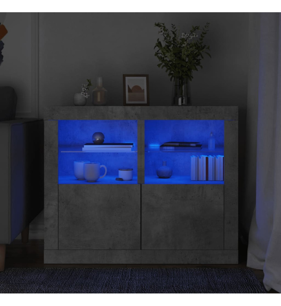 Armoires latérales et lumières LED 2 pcs gris béton Armoires latérales et lumières LED 2 pcs gris béton