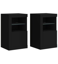 Armoires latérales et lumières LED 2 pcs noir bois d'ingénierie
