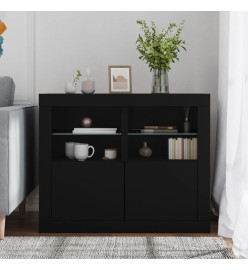 Armoires latérales et lumières LED 2 pcs noir bois d'ingénierie